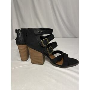Vintage Era (2014) MUDD Black Faux Leather Strappy Buckle Black Heel Sandals 10M